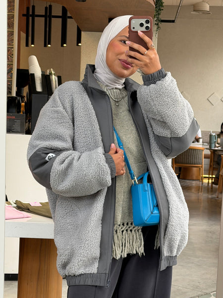 Full Zip Teddy Grey Fur & Grey Lycra