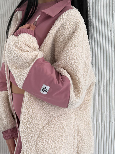 Full Zip Teddy Rose Pink & Off White