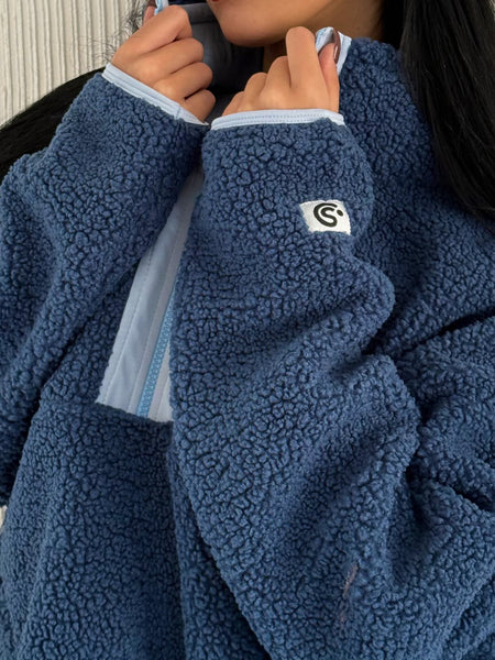 Teddy Navy/ Sky Blue Blue Piping half zip fur
