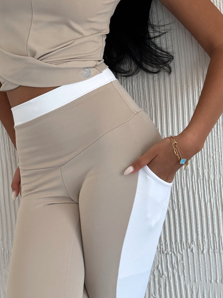 Beige Blue Yoga Pants