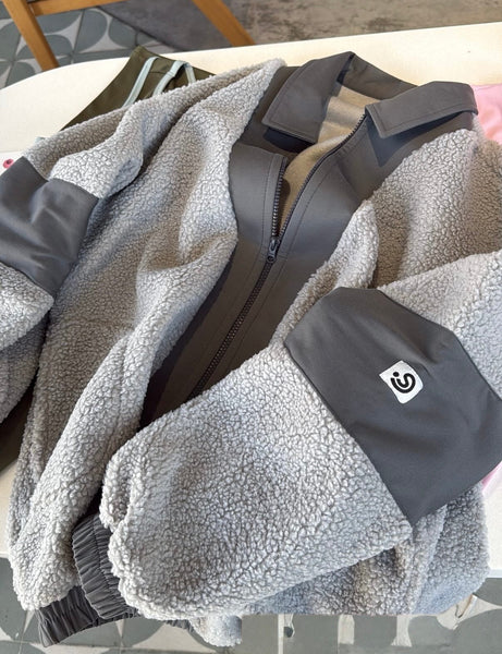 Full Zip Teddy Grey Fur & Grey Lycra