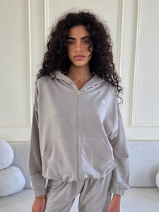 Beige Zip Up Hoodie