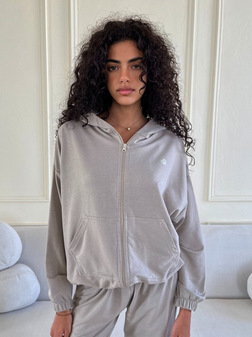 Beige Zip Up Hoodie
