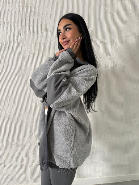 Full Zip Teddy Grey Fur & Grey Lycra