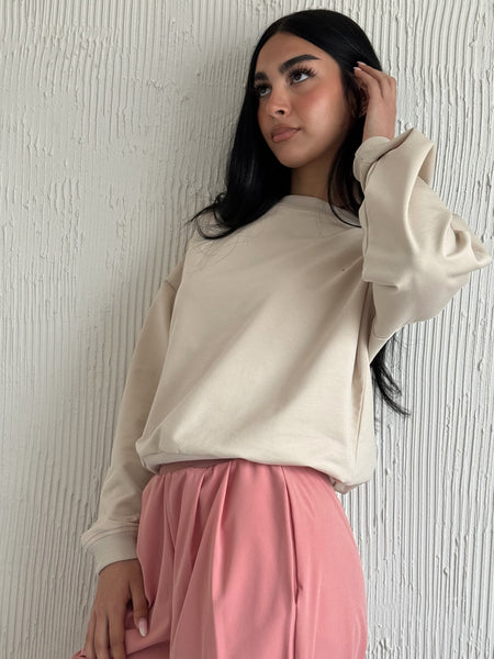 SJ Light Beige Crew PINK LOGO