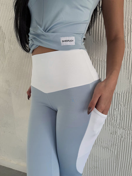 Sky Blue/White 2 Tone Yoga Pants