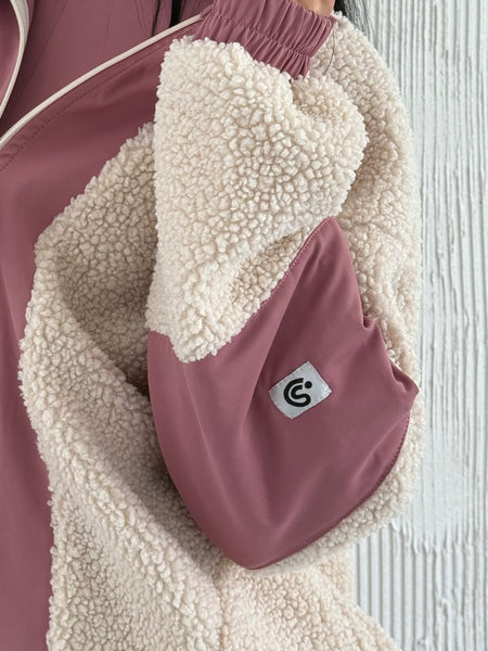 Full Zip Teddy Rose Pink & Off White