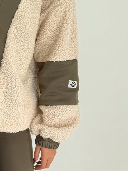 Full Zip Teddy Forest Green & Off White