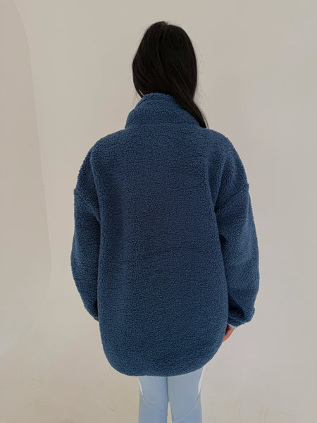 Teddy Navy/ Sky Blue Blue Piping half zip fur