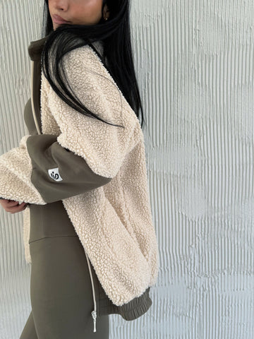 Full Zip Teddy Forest Green & Off White