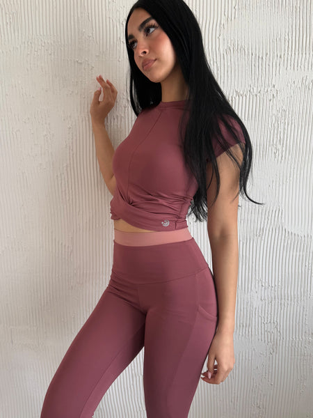 Modest yoga wear set for women in Jordan Amman - Berry Brown activewear Top and leggings by SHEERJOY  