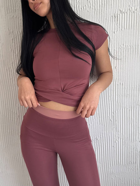 Modest yoga wear set for women in Jordan Amman - Berry Brown activewear Top and leggings by SHEERJOY  