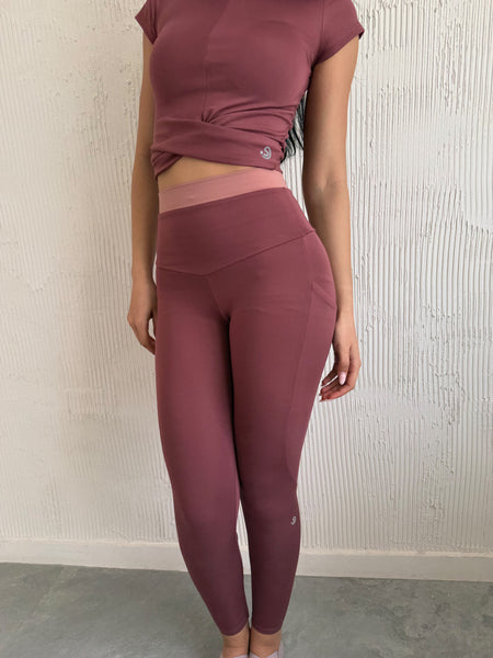 Modest yoga wear set for women in Jordan Amman - Berry Brown activewear Top and leggings by SHEERJOY  