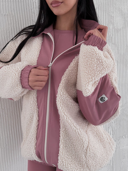 Full Zip Teddy Rose Pink & Off White