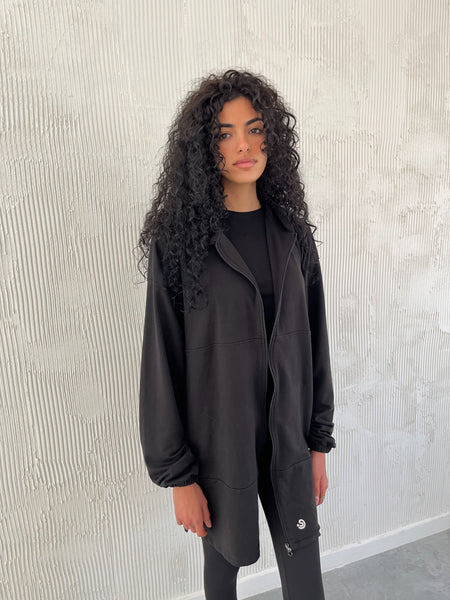 Black Cotton coat long