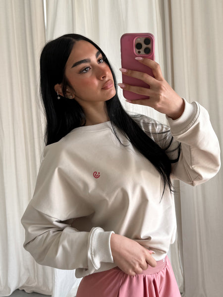 SJ Light Beige Crew PINK LOGO