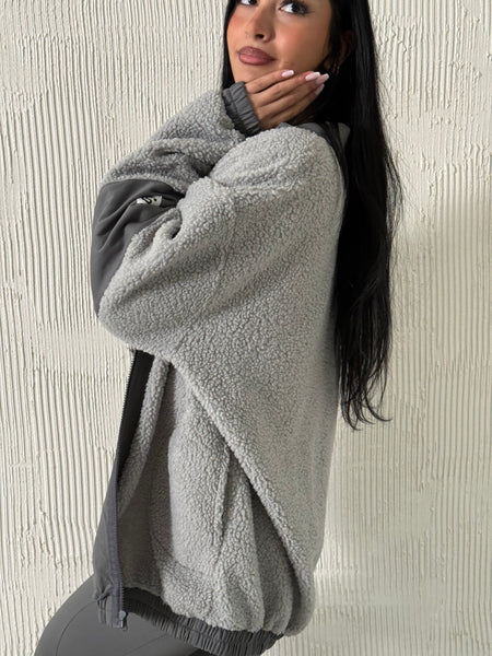 Full Zip Teddy Grey Fur & Grey Lycra