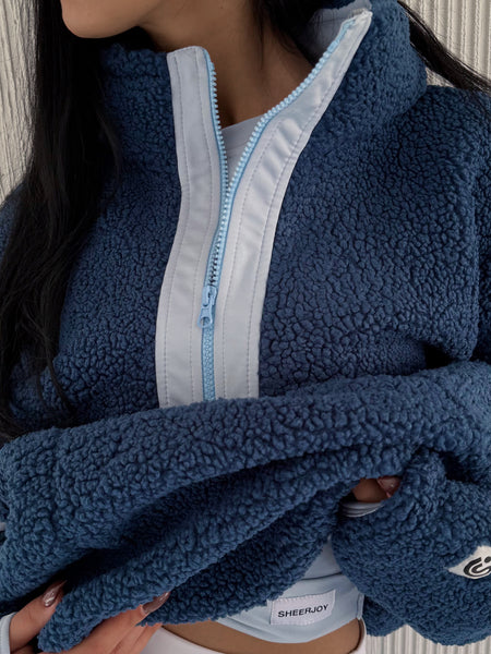 Teddy Navy/ Sky Blue Blue Piping half zip fur