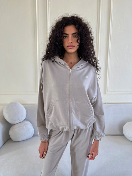 Beige Zip Hoodie + Jogger SET